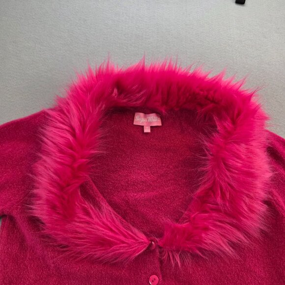 Dolls Kill Sugar Thrillz Marabou Fur Trim Cardigan Sweater Deep Scoop Neck 1X - Picture 4 of 11